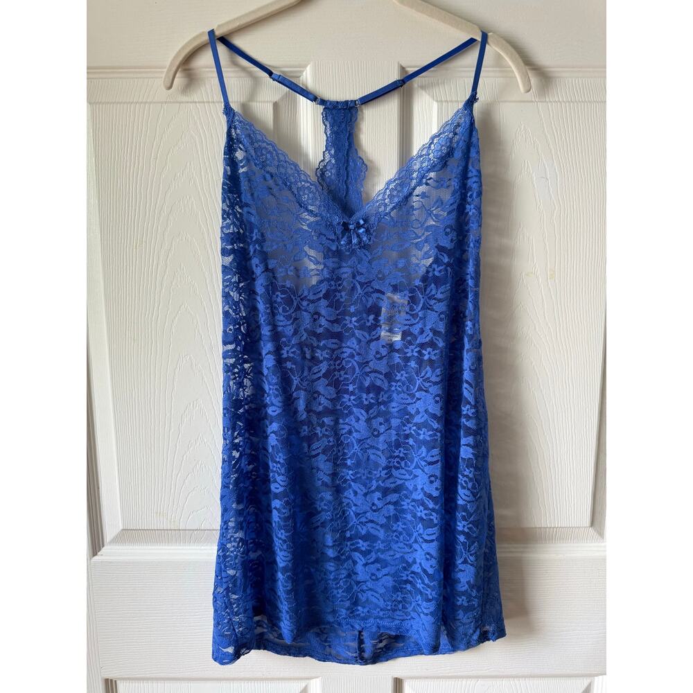 In Bloom by Jonquil Blue Lace Chemise Nightgown Dress Lingerie NWT L Babydoll